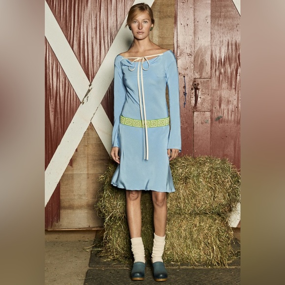 Tae Park Present Dress Sky Blue Size Small 100% Silk Bow tie dress - Picture 1 of 12